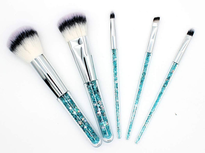 [Australia] - Ranvi 5 PCS Fashion Drilling Sand Makeup Brushes Set Foundation Cosmetic Brush Tools with Bag - Blue 