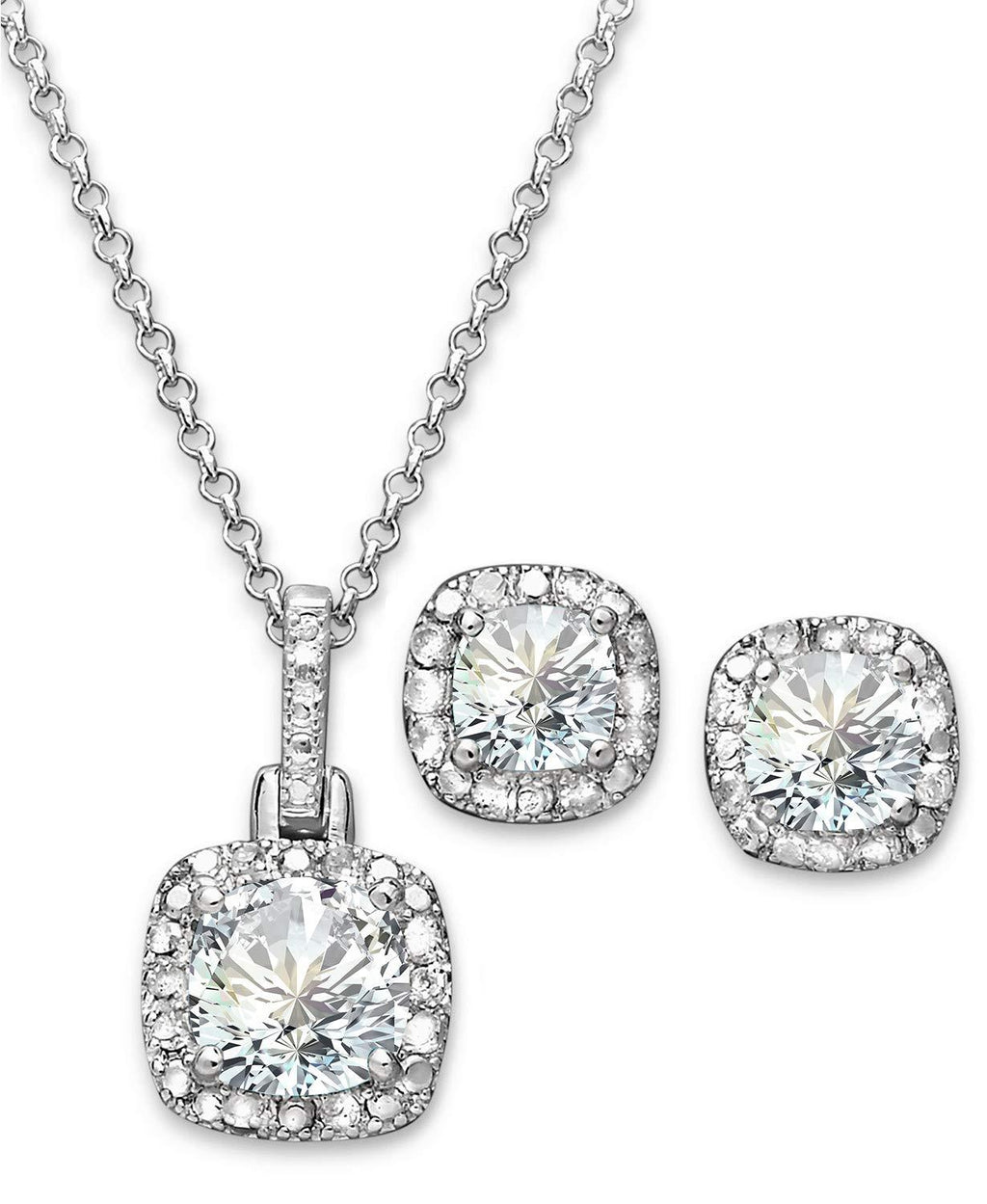 [Australia] - Jane Stone 925 Sterling Silver Necklace Earrings Jewelry Set Cubic Zirconia Wedding Accessories for Women Jewelry White 