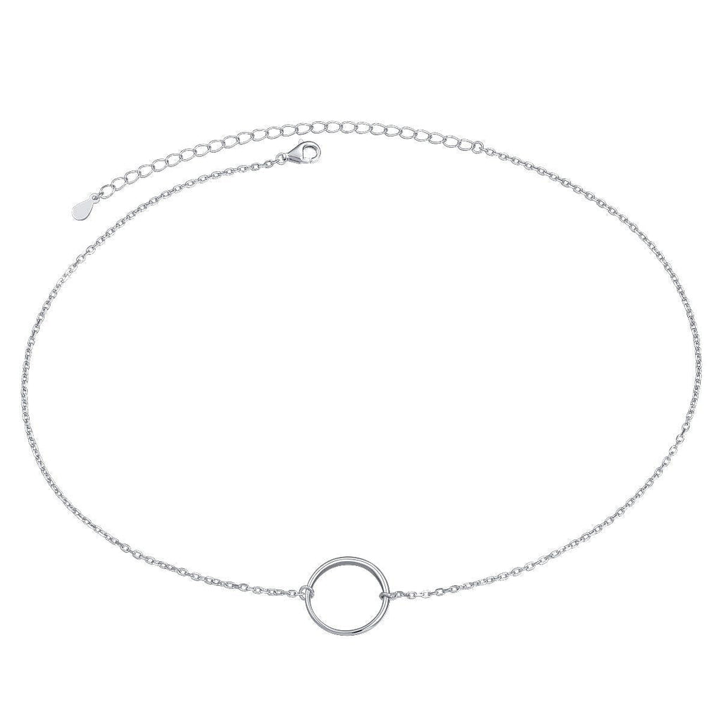 [Australia] - S925 Sterling Silver Dainty Simple Choker Necklace,Rolo Chain,Adjustable 13 inches to 16 inches 01_Circle choker 