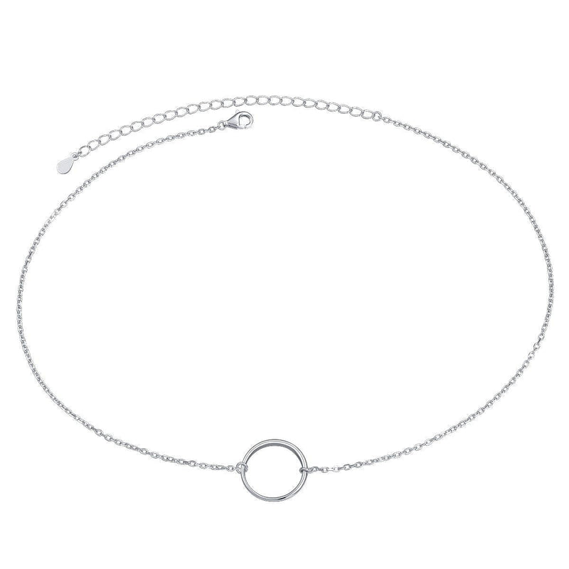 [Australia] - S925 Sterling Silver Dainty Simple Choker Necklace,Rolo Chain,Adjustable 13 inches to 16 inches 01_Circle choker 