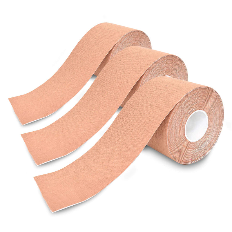 [Australia] - 3-Pack Kinesiology Tape Pro Athletic Sports. Knee, Ankle, Muscle, Kinetic Sport Dynamic, Physical Therapy. Strong-Rock Breathable h2o Resist Cotton.Roll,Uncut,2in x 16.4ft.Bulk k Beige 