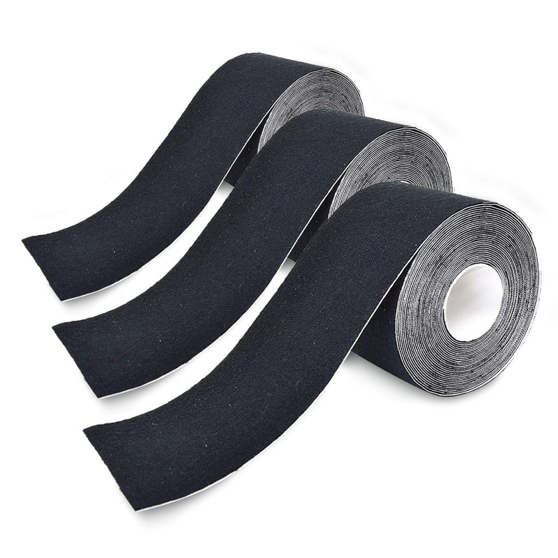 [Australia] - 3-Pack Kinesiology Tape Pro Athletic Sports. Knee, Ankle, Muscle, Kinetic Sport Dynamic, Physical Therapy. Strong-Rock Breathable h2o Resist Cotton.Roll,Uncut,2in x 16.4ft.Bulk k Black 