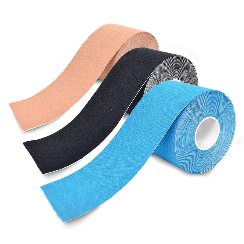 [Australia] - 3-Pack Kinesiology Tape Pro Athletic Sports. Knee, Ankle, Muscle, Kinetic Sport Dynamic, Physical Therapy. Strong-Rock Breathable h2o Resist Cotton.Roll,Uncut,2in x 16.4ft.Bulk k Multi-Coloured 