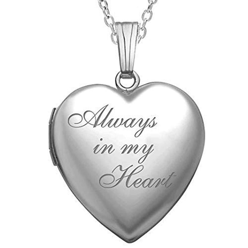 [Australia] - PicturesOnGold.com Always in My Heart Silver Heart Locket Pendant Necklace - 2/3 Inch X 2/3 Inch - Includes Sterling Silver 18 inch Chain 