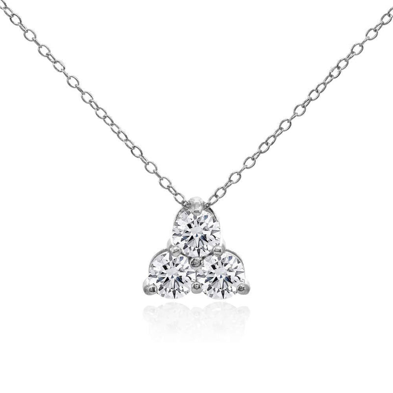 [Australia] - Sterling Silver Three Stone Round Cubic Zirconia Cluster Triangle Slide Pendant Necklace sterling-silver 