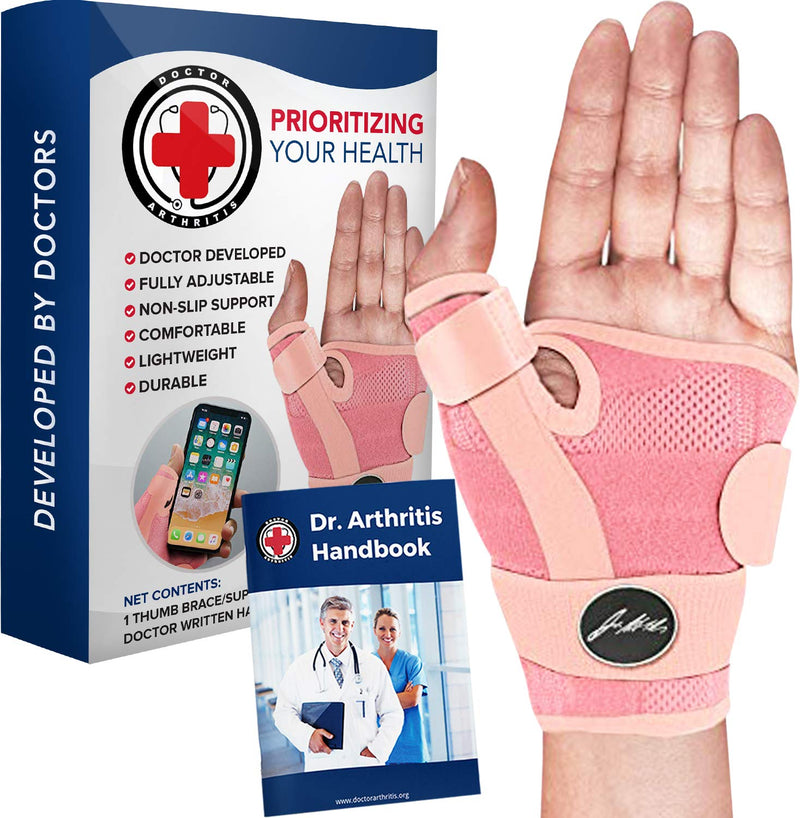 [Australia] - Dr. Arthritis Doctor Developed Thumb Brace / Thumb splint / Thumb spica splint / Thumb Stabilizer for Men and Women - & Doctor Written Handbook - For right and left hand (Pink, Single) Pink 