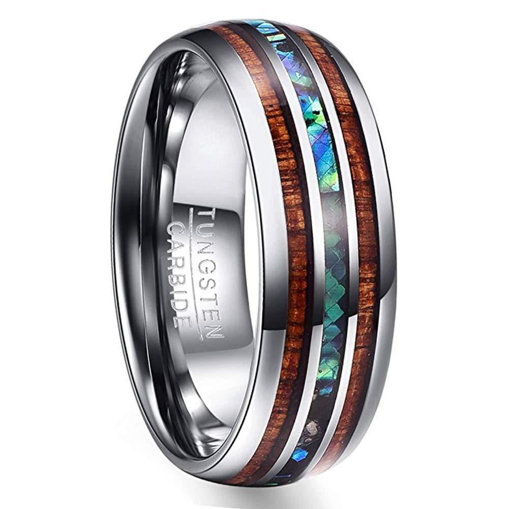 [Australia] - VAKKI 6mm/8mm Hawaiian Koa Wood Tungsten Rings Dome Abalone Shell/Blue Center Wedding Bands for Men Women Comfort Fit Size 4 to 17 B-8mm-Abalone Shell 