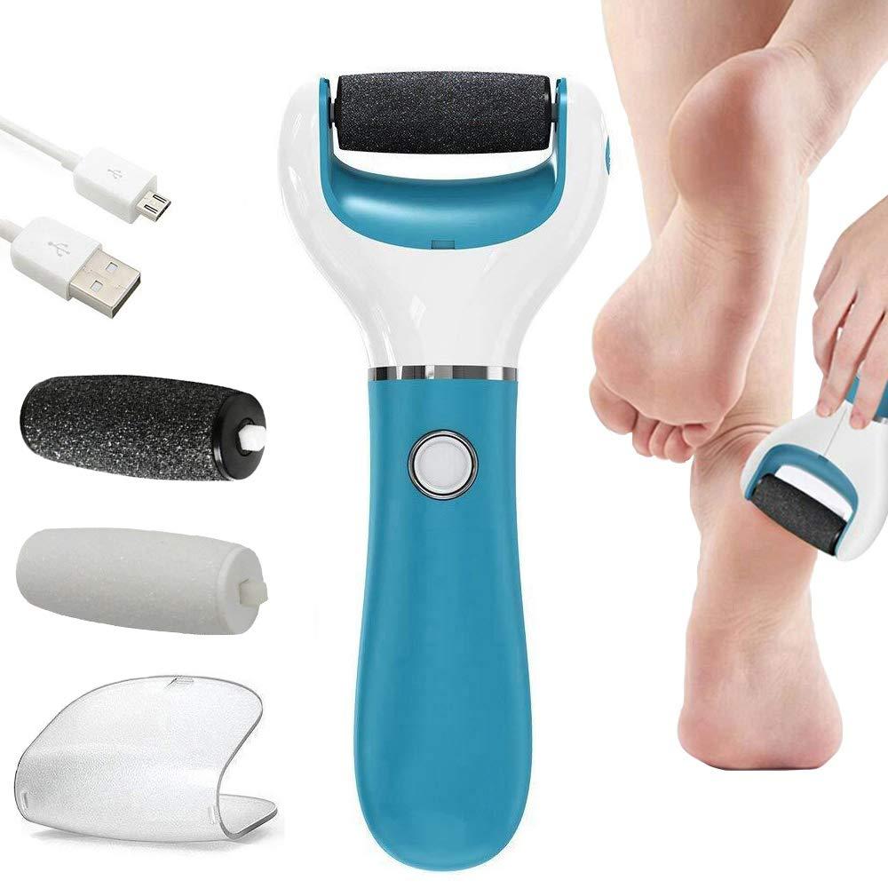 [Australia] - BOMPOW Foot Scrubber Electric Callus Remover Rechargeable Foot File Hard Skin Remover Pedicure Tools Electronic Callus kit for Cracked Heels and Dead Skin with 2 Roller Heads, Blue 