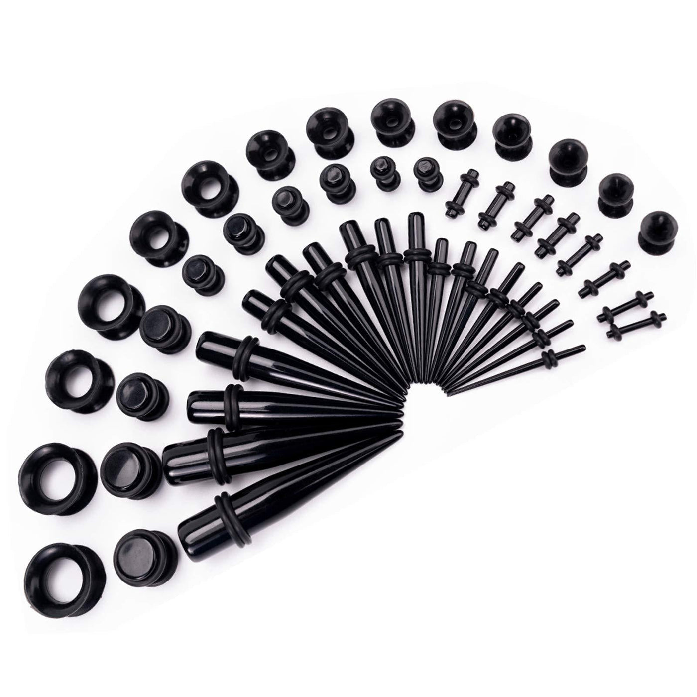 LLGLTEC Ear Stretching Kit 50 Pieces 14G-00G Ear Gauges Expander Set  Acrylic Tapers and Plugs & Silicone Tunnels Body Piercing Jewelry Set with  EVA Box Black