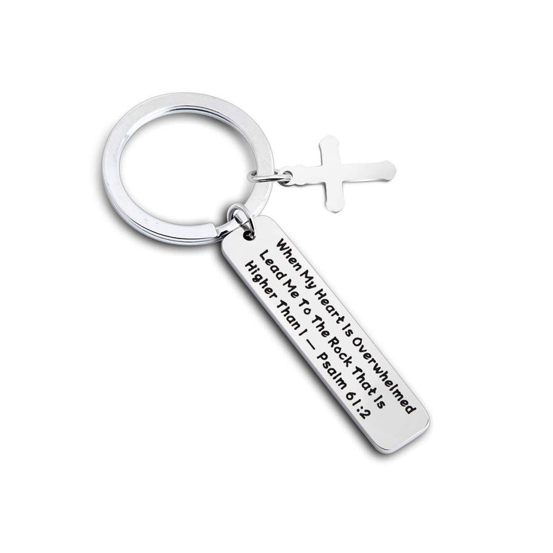 [Australia] - Lywjyb Birdgot Religious Jewelry Bible Verse Keychain When My Heart is Overwhelmed Lead Me to The Rock That is Higher Than I Christian Keychain Scripture Jewelry Gift Heart Overwhelmed 