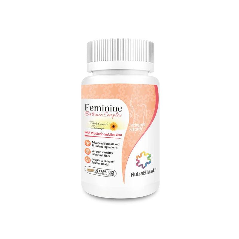 [Australia] - NutraBlast Feminine Balance Complex (60 Capsules) | Vaginal Detox & Cleanse Probiotics | Supports Healthy Intestinal Flora & Immune Function | Advanced Formula with 11 All Natural Ingredients 