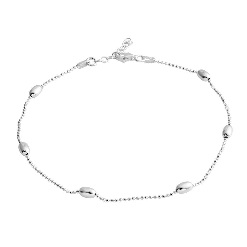 [Australia] - 925 Sterling Silver Beaded Charm Beach Style Ankle Bracelet for Women Jewelry Gift Foot Jewelry Chain Adjustable Charms Oval Beads 