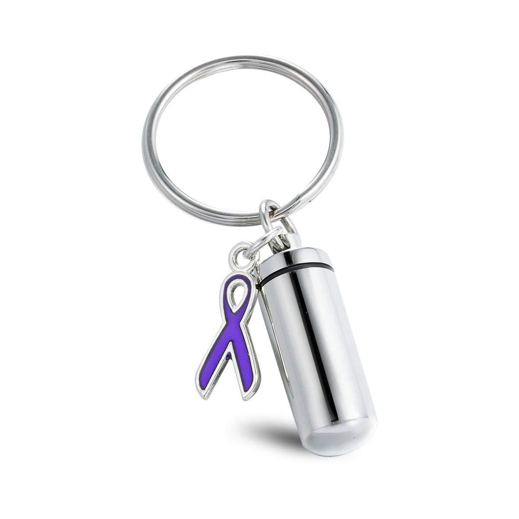 [Australia] - ZARABE Purple Ribbon Cylindrical Bottle Cremation Jewelry Urn Ashes Keychain Memorial Keepsake Key Ring 