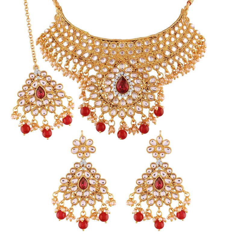 [Australia] - I Jewels Indian Bollywood Designer Gold Plated Kundan Choker Jewelry Set with Earrings & Maang Tikka for Women 