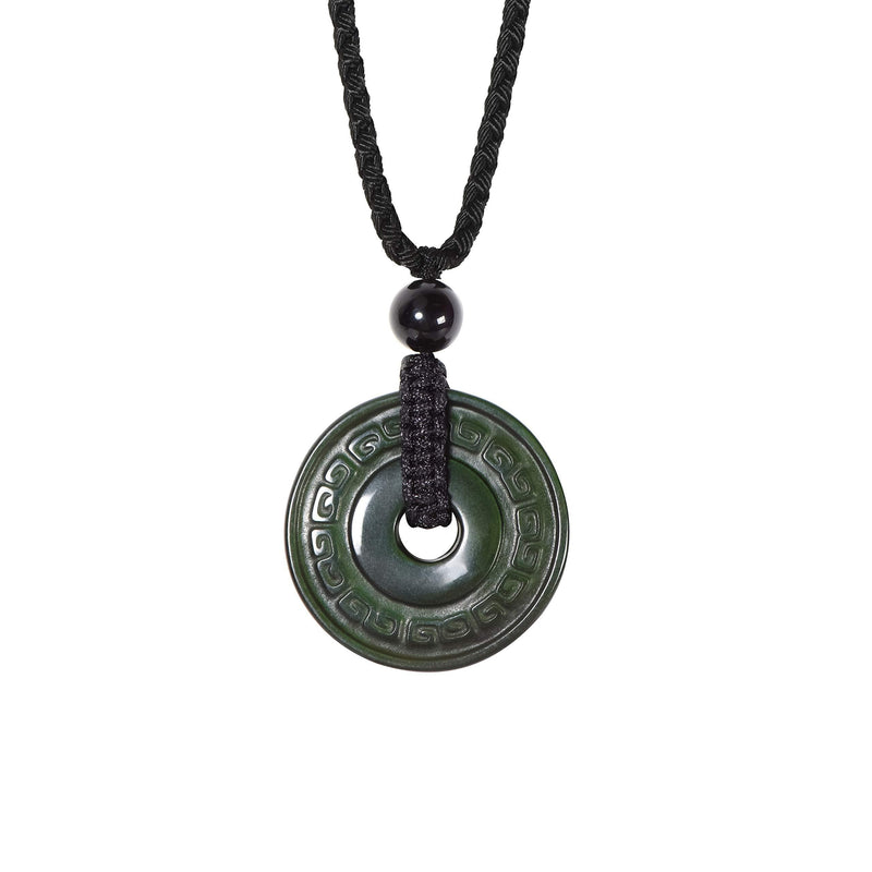 [Australia] - HASKARE Natural Energy Stone Pendant Engraved Black Obsidian Healing Necklace Adjustable Size 27.5inch Rainbow Obsidian Donut 