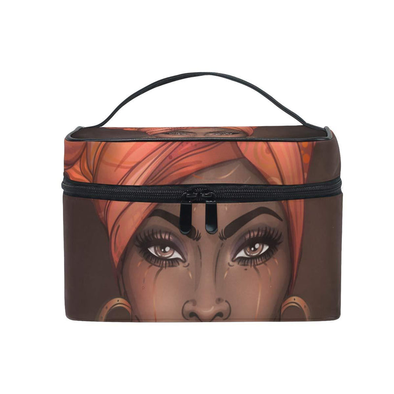 [Australia] - Cosmetic Bag African American Pretty Girl Travel Makeup Train Cases Portable Artist Storage Bag Organizer for Womens African Women 