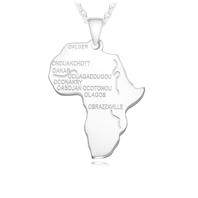 [Australia] - DYbaby Stainless Steel Africa Pendant Necklace Cool Unisex Hip Hop Jewelry Silver 