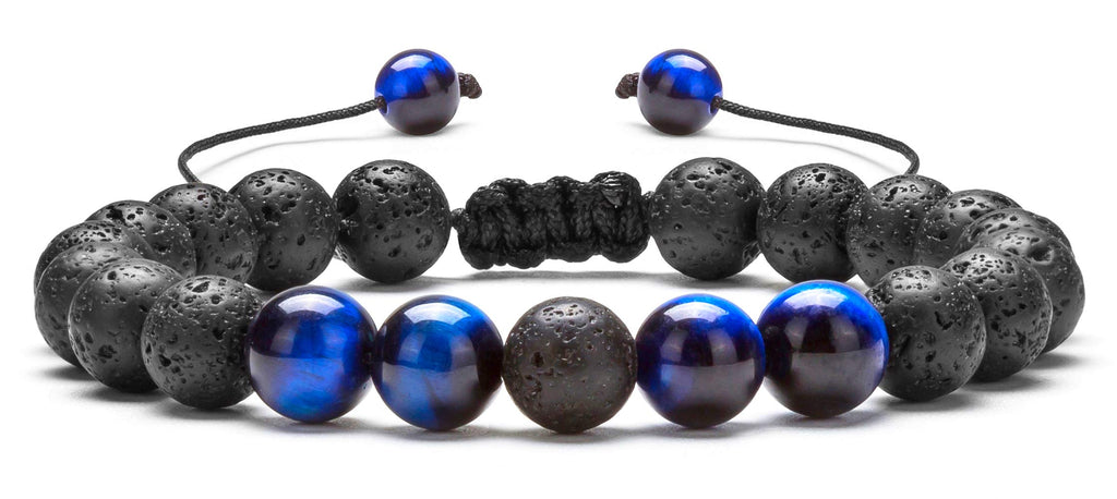 [Australia] - Hamoery Men Women 8mm Lava Rock Aromatherapy Anxiety Essential Oil Diffuser Bracelet Braided Rope Natural Stone Yoga Gifts Beads Bracelet Bangle-21017 A-Blue Tiger Eye 