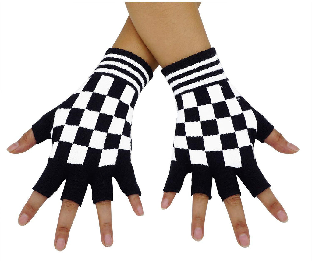 [Australia] - Unisex Stretchy Fingerless Hand Warmer Skeleton Gloves Black White 