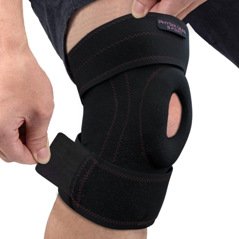 [Australia] - Physix Knee Brace with Side Stabilizers & Adjustable Straps - Knee Brace for Meniscus Tear, Knee Wraps for Pain, ACL, MCL, OA, Running, Workouts - Open Patella Knee Braces for Men & Women (Single) XL - Upper 22"-24" | Lower 20"-22" Black/Pink (Single) 