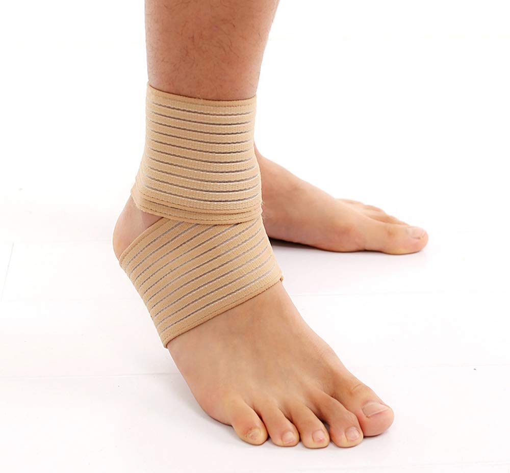 [Australia] - VIEEL 1 Pair Ankle Brace - Elastic Breathable Wrap Compression Knee Elbow Wrist Ankle Hand Support Wrap Sports Bandage Strap with Loop Fastening Strap (Beige) Beige 