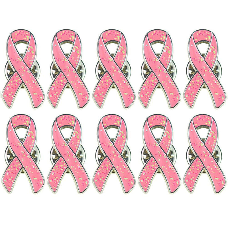 [Australia] - Pink Ribbon Breast Cancer Awareness Lapel Pin Color 2 with Glitter Filled for Breast Cancer Awareness Month 10 PACK 