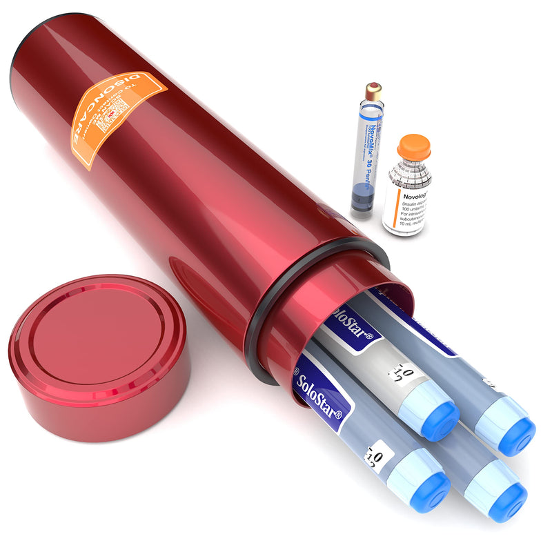 [Australia] - DISONCARE 60H 4 Insulin Pen Cooler Travel Case Diabetic Travel Cooler Medication, Portable Medicine Cooler with Medical Tag-Save Important Info Red 
