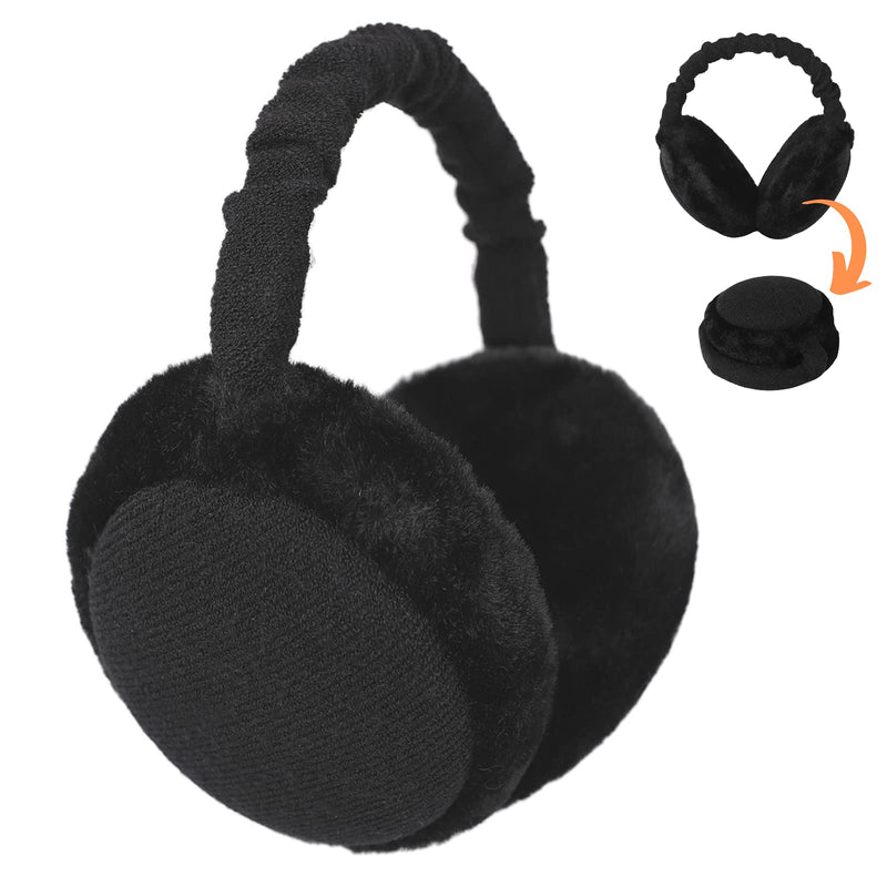 [Australia] - Faux Furry Earmuffs Winter for Women & Men Adjustable & Foldable Ear Warmers Classic Outdoor Black 