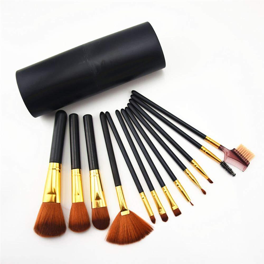 [Australia] - Makeup Brushes 12pcs High End Real Walnut Handle Makeup Brush Set- Free Dark Brown Leather Brush Case Holder with Contour Foundation Brush Set 