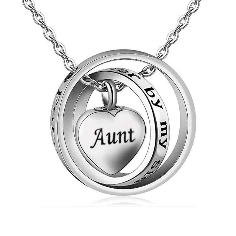 [Australia] - LovelyJewelry Heart Cremation Urn Neckalce for Ashes Dad/Mom/Grandma/Grandpa -No Longer by My Side,Forever in My Heart AUNT 