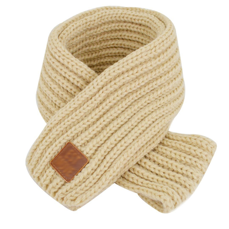 [Australia] - Queena Kids Soft Warm Knitted Scarf Solid Color Toddler Neck Warmer Beige 