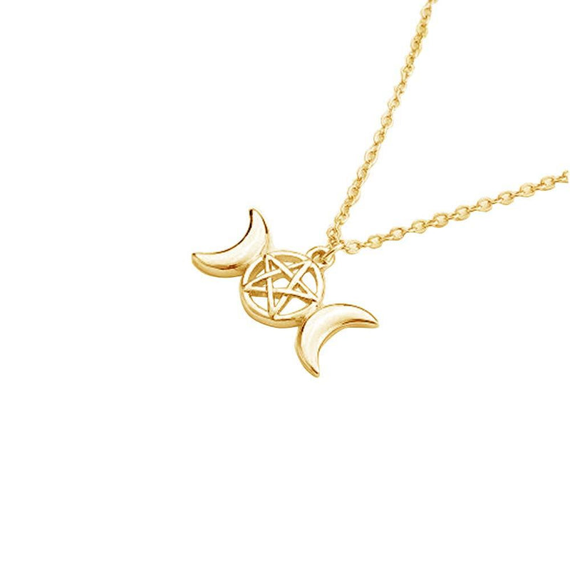 [Australia] - MANZHEN Triple Moon Goddess Pendant Necklace Pentacle Pentagram Wiccan Jewelry gold 