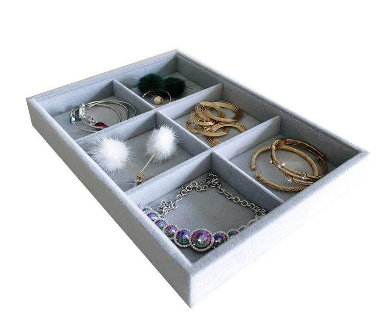 [Australia] - Svea Display 6-Grid Stackable Premium Quality Grey Velvet Jewelry Organizer Multi Function Rearrangeable Divider for Collectibles Jewelry Necklace Earring Ring Buttons Precious Stone Art Delicate 