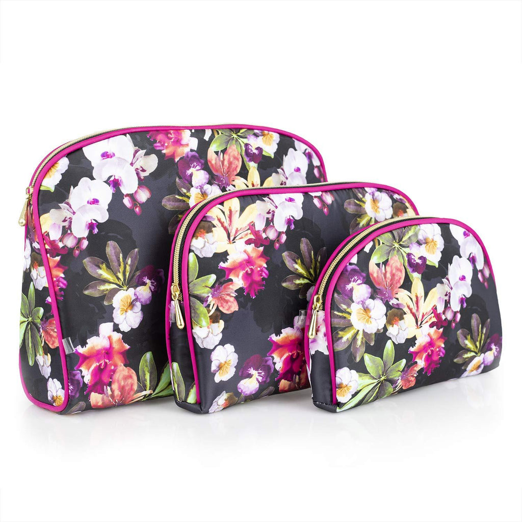 [Australia] - Once Upon A Rose 3 Pc Cosmetic Bag Set, Purse Size Makeup Bag for Women, Toiletry Travel Bag, Makeup Organizer, Cosmetic Bag for Girls Zippered Pouch Set, Large, Medium, Small (Hot Pink & Floral) 