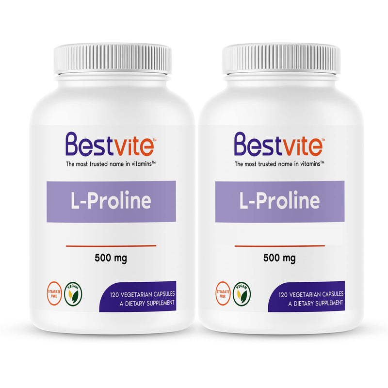 [Australia] - L-Proline 500mg (240 Vegetarian Capsules) (120 x 2) - No Stearates - No Fillers - Vegan - Gluten Free - Non GMO 2 Count (Pack of 1) 
