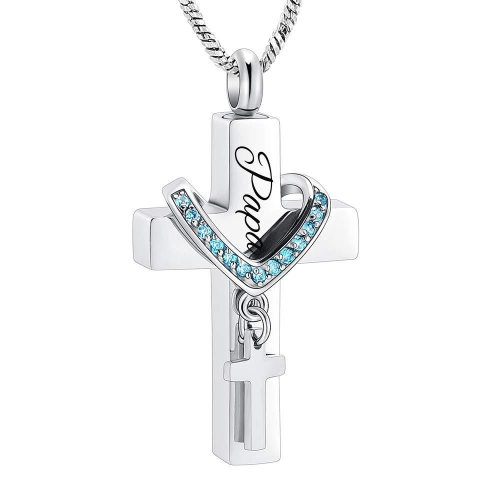 [Australia] - Yinplsmemory Cross Cremation Necklace Urn Pendant for Ashes Papa Memorial Ashes Keepsake Jewelry Blue 