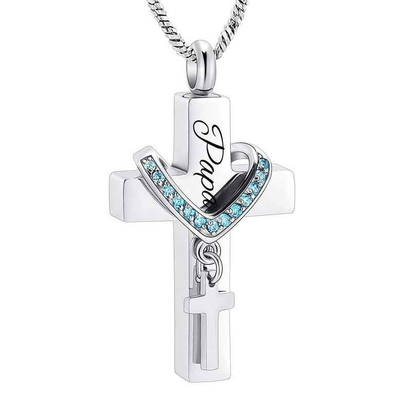 [Australia] - Yinplsmemory Cross Cremation Necklace Urn Pendant for Ashes Papa Memorial Ashes Keepsake Jewelry Blue 