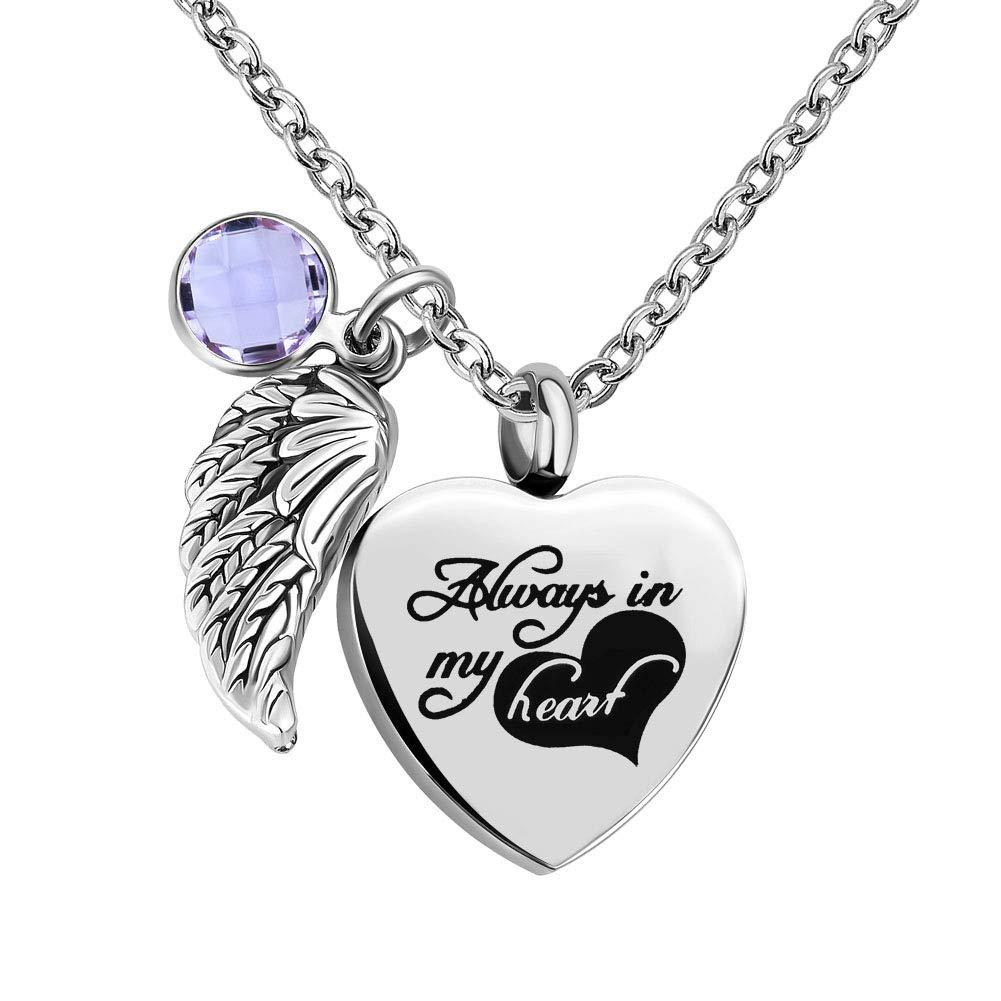 [Australia] - Infinite Memories - Always in My Heart - Angel Wing Love Heart Birthstones Crystal Urn Necklace for Ashes Keepsake Pendant June 