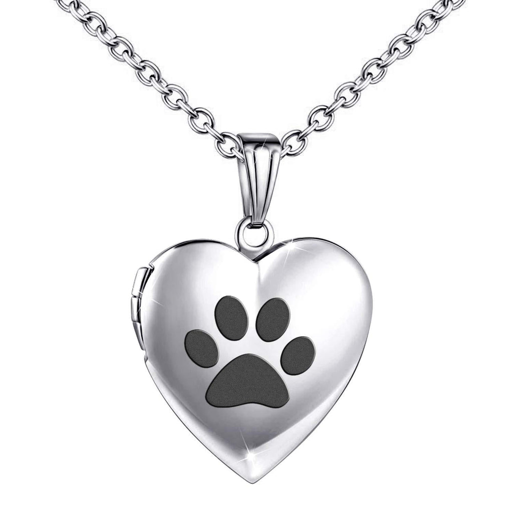 [Australia] - Dog Paw Locket Necklace that Holds Pictures Love Heart Photo Locket Crystals Necklace Pendant Birthday Gifts Dog Paw 
