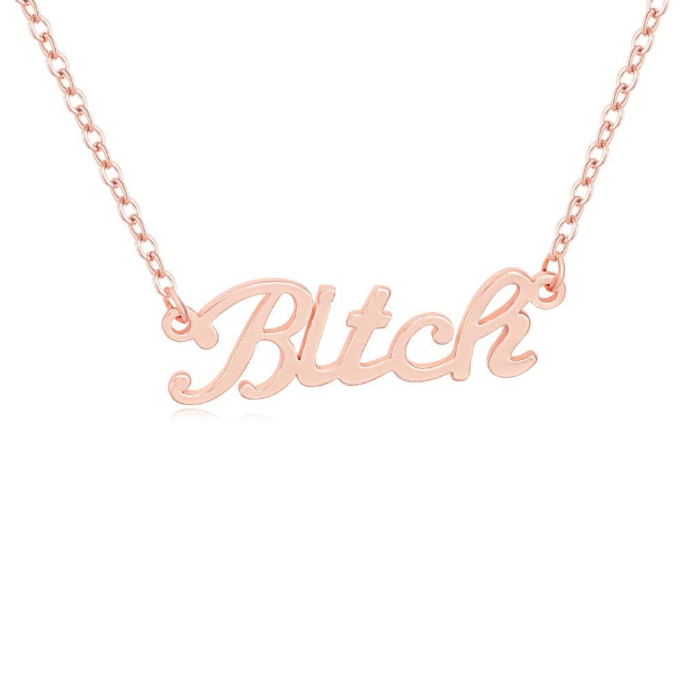 [Australia] - MANZHEN Gold/Silver Color Letter Bitch Pendant Necklace for Women Girls rose gold 