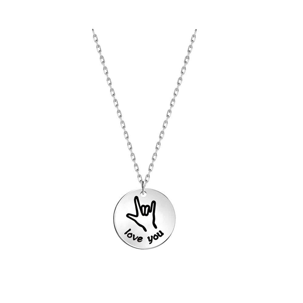 [Australia] - Hand Gestures Engraved Disk Necklace Hand Sign Charm Necklace Personalized Jewelry Best Friend Sister Gift love you 