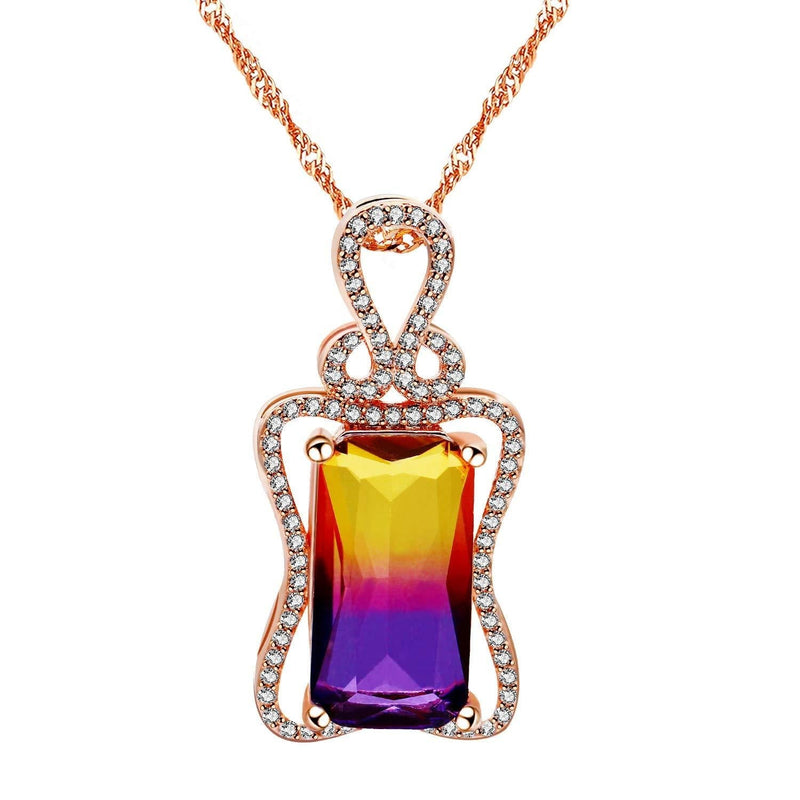 [Australia] - Uloveido Charm Created Rectangle Purple Gradient Tourmaline Pendant October Birth-Stone Necklace Rose Gold Plated Birthday Jewelry Gifts for Women Gift DN401 