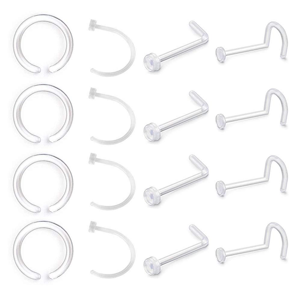 [Australia] - D.Bella 18G 20G Nose Retainer Flexible Acrylic Clear Nose Rings Hoop Retainer for Piercing Body Jewelry 1 