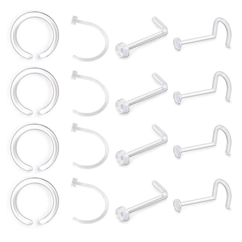 [Australia] - D.Bella 18G 20G Nose Retainer Flexible Acrylic Clear Nose Rings Hoop Retainer for Piercing Body Jewelry 1 