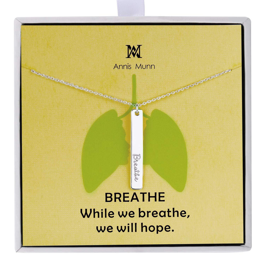 [Australia] - Hope Necklace - 925 Sterling Silver Bar Pendant Necklace Engraved 'Breathe", Inspirational Charm Christmas Day Jewelry Birthday Gift for Girls and Women 