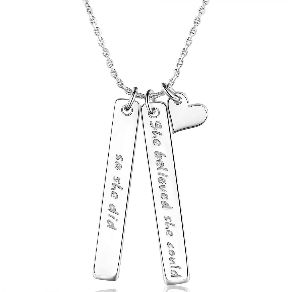 [Australia] - Women 925 Sterling Silver Personalized Inspirational Bar Pendant Necklace Jewelry Engraved ' She Believed She Could So She Did' Birthday Valentine's Day and Mother's Day Jewelry Gifts Girls B: Silver Pendant 