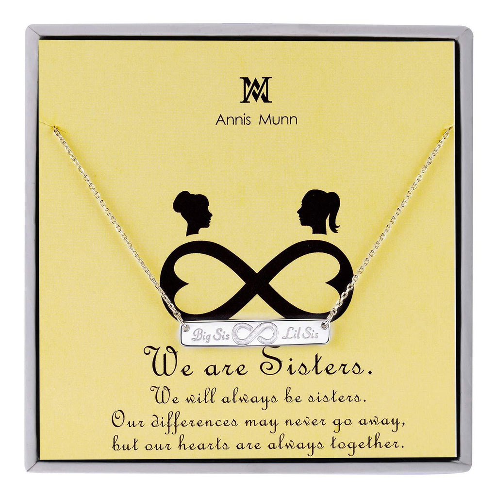 [Australia] - Annis Munn Big Sister & Little Sister Necklace - 925 Sterling Silver Engraved Bar Pendant Friendship Graduation Christmas Jewelry Birthday Gift for Women and Girls 