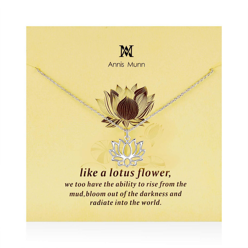 [Australia] - Annis Munn Lotus Necklace - 925 Sterling Silver Flower Pendant Necklace, Dainty Lotus Charm Valentine's Day Jewelry 