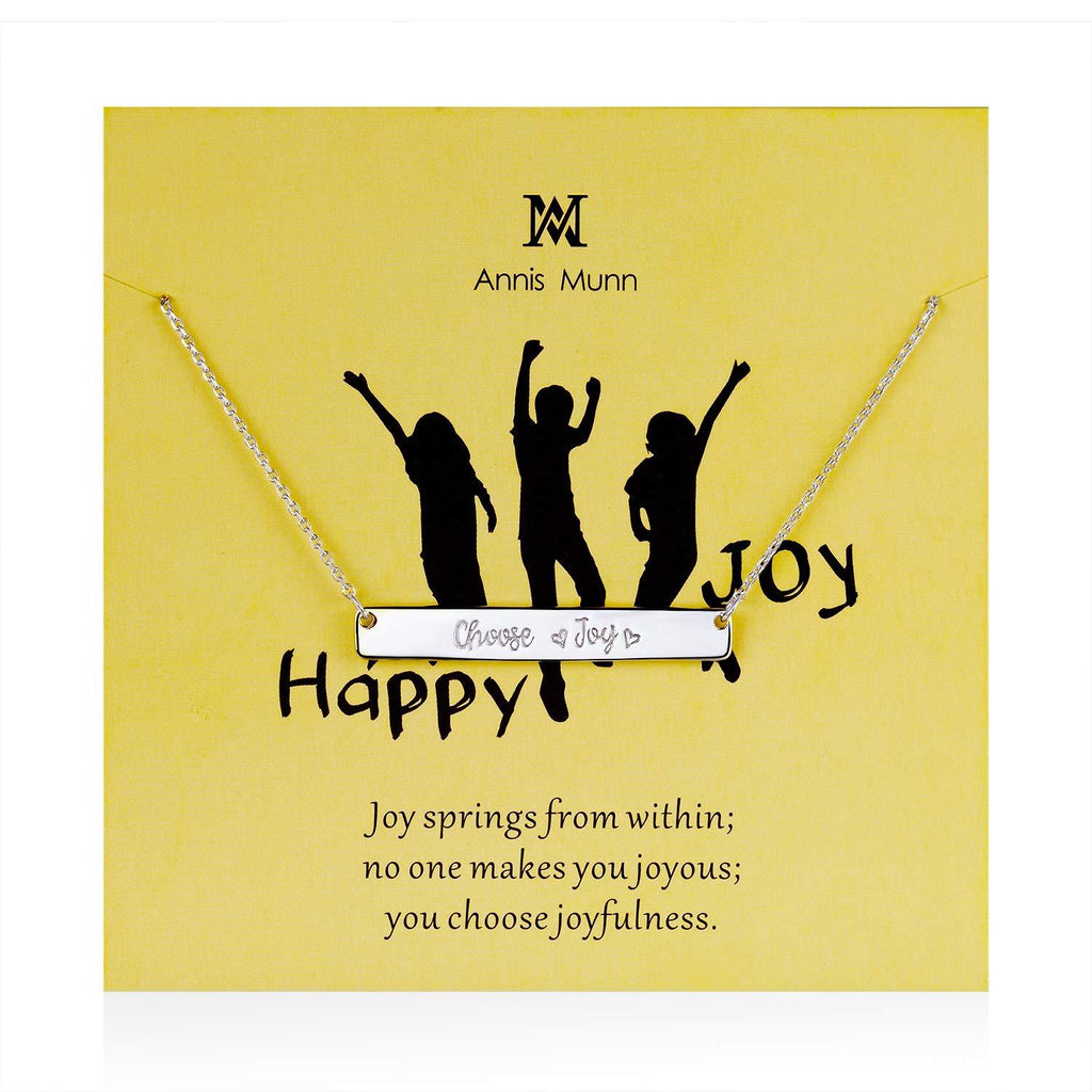 [Australia] - Annis Munn Choose Joy Necklace - 925 Sterling Silver Adjustable Engraved Bar Necklace Christmas Day Jewelry Birthday Gift for Girls and Women 