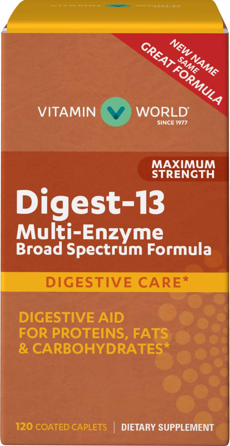 [Australia] - Vitamin World Digest-13 Multi-Enzyme Broad Spectrum Formula | Maximum Strength | Digestive Aid, 120 Caplets 